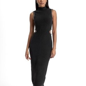 Embellished Cutout Sleeveless Mock Neck Midi Sweater Dress